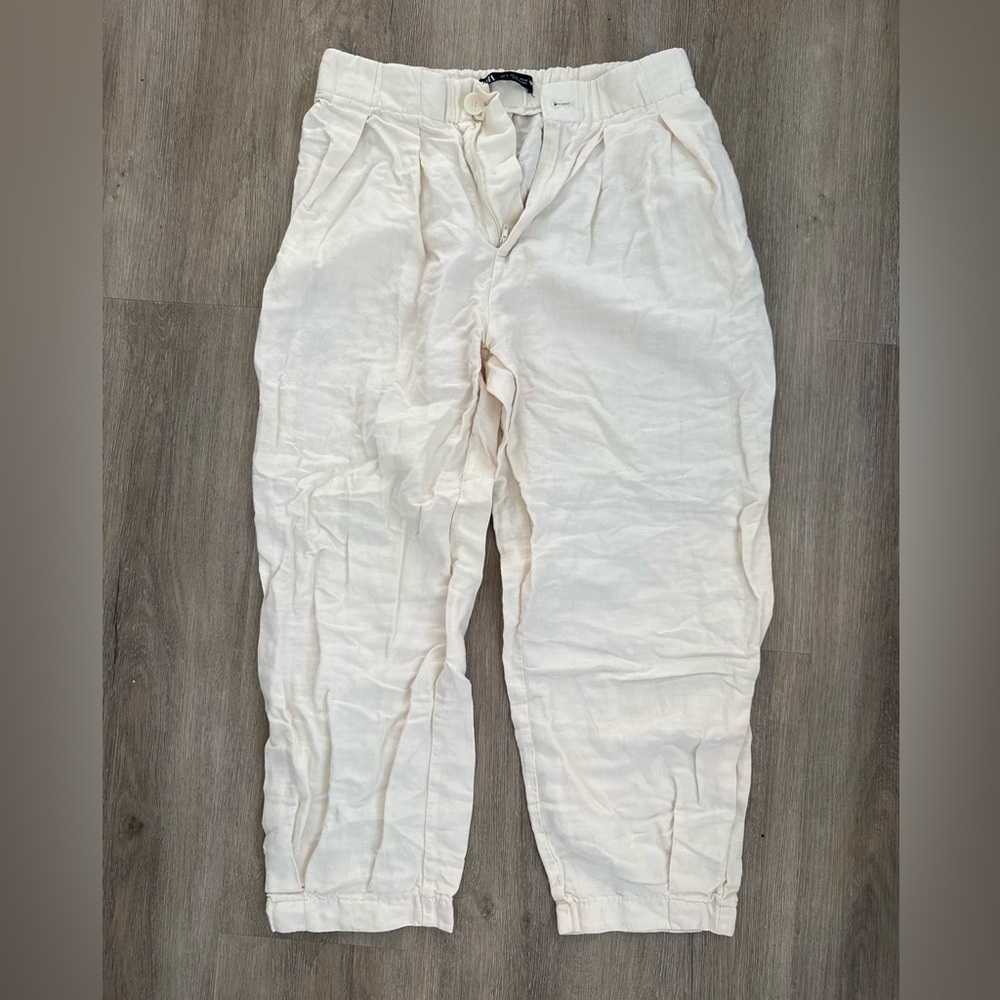 Zara Linen Blend Cropped Pants